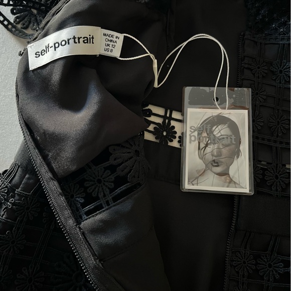 Self-Portrait Floral Lattice Lace Dress in Black - Picture 10 of 16